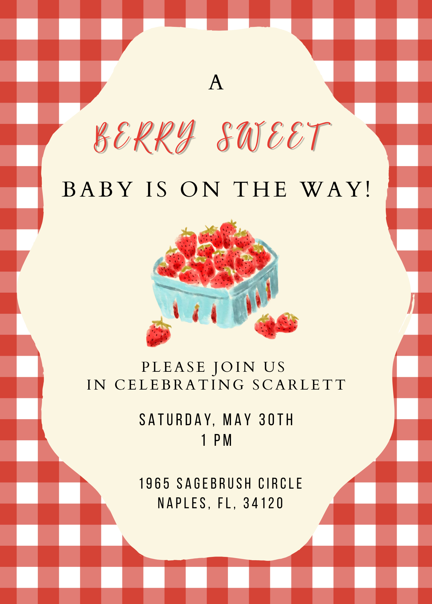 Scarlett's Baby Shower Invitation — Saturday May 30th at 1 PM, Naples FL